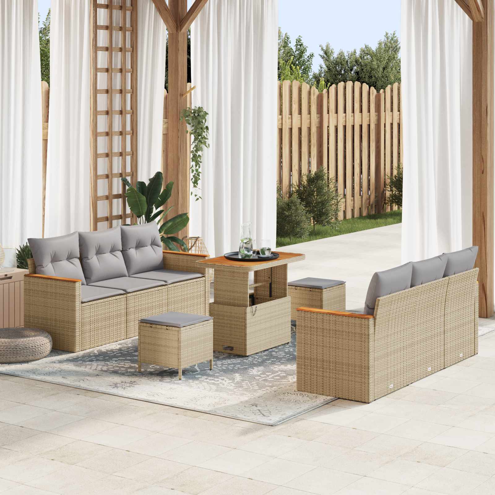 Ensemble de canapé de jardin 9 pcs Beige polyrotin - XIOS