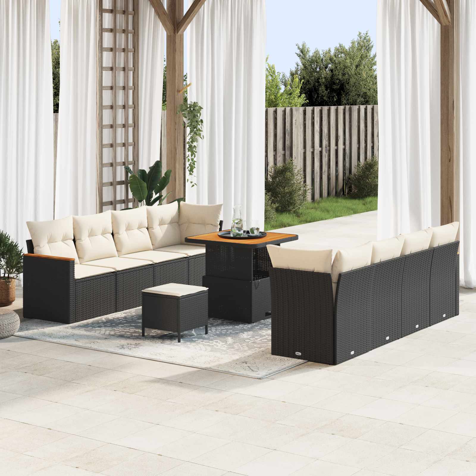 Ensemble de canapé de jardin 11 pcs Noir polyrotin - XIOS