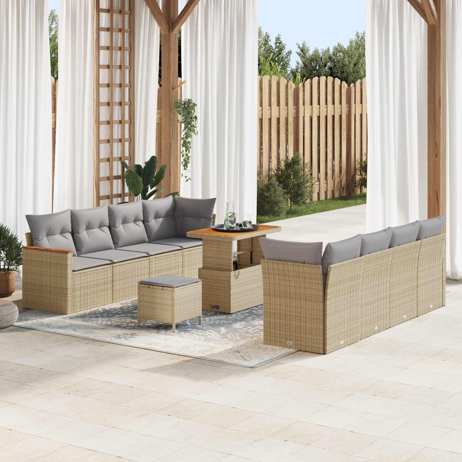 Ensemble de canapé de jardin 11 pcs Beige polyrotin - XIOS