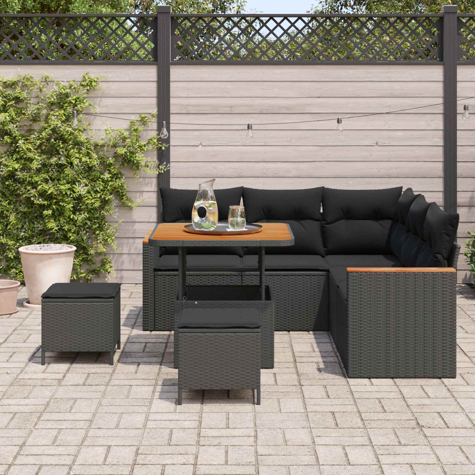 Ensemble de canapé de jardin 8 pcs Noir polyrotin