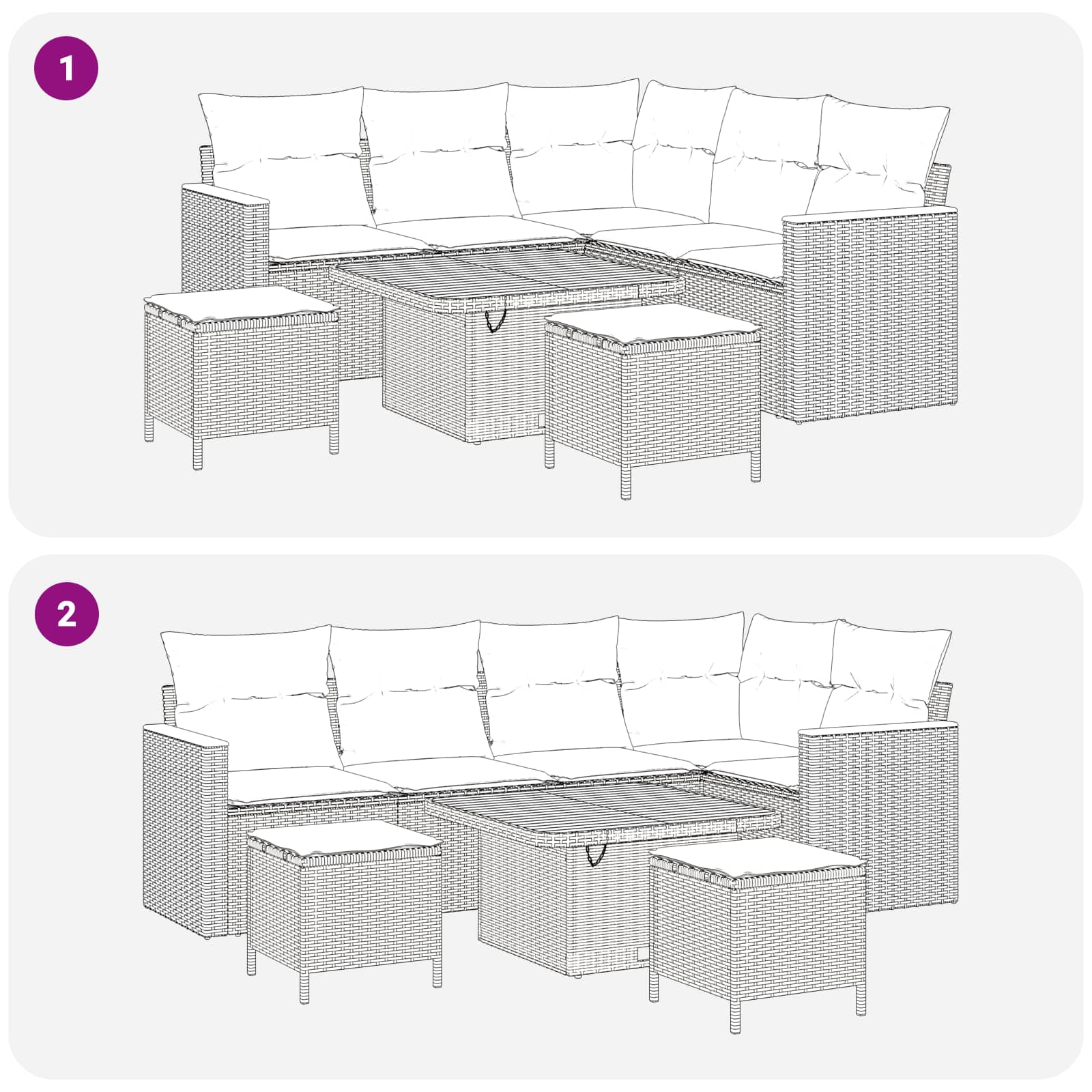 Ensemble de canapé de jardin 8 pcs Noir polyrotin