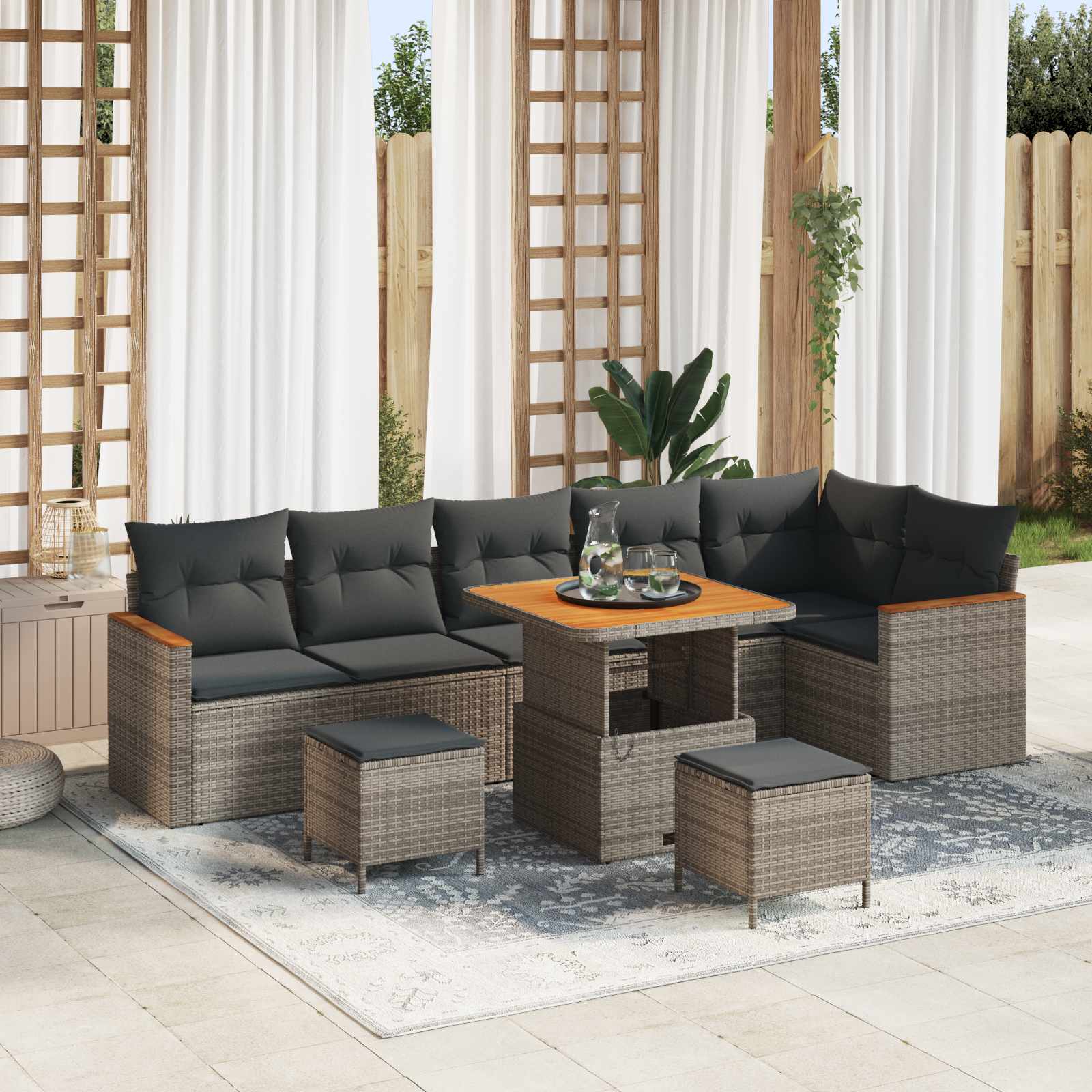 Ensemble de canapé de jardin 9 pcs Gris polyrotin - XIOS