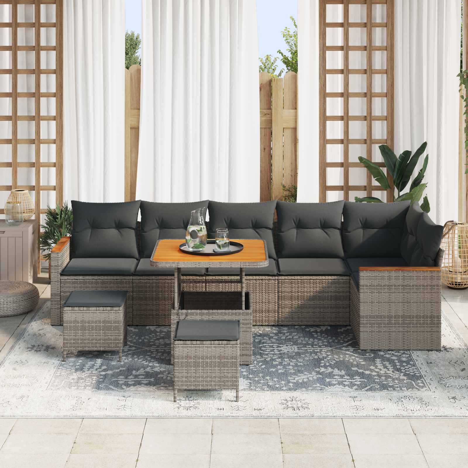 Ensemble de canapé de jardin 9 pcs Gris polyrotin - XIOS