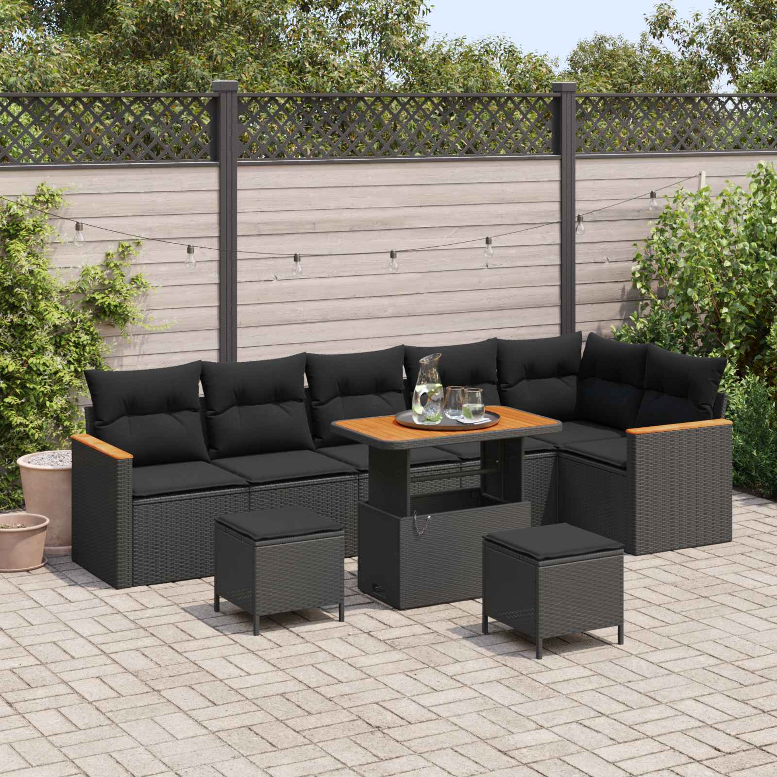 Ensemble de canapé de jardin 9 pcs Noir polyrotin - XIOS