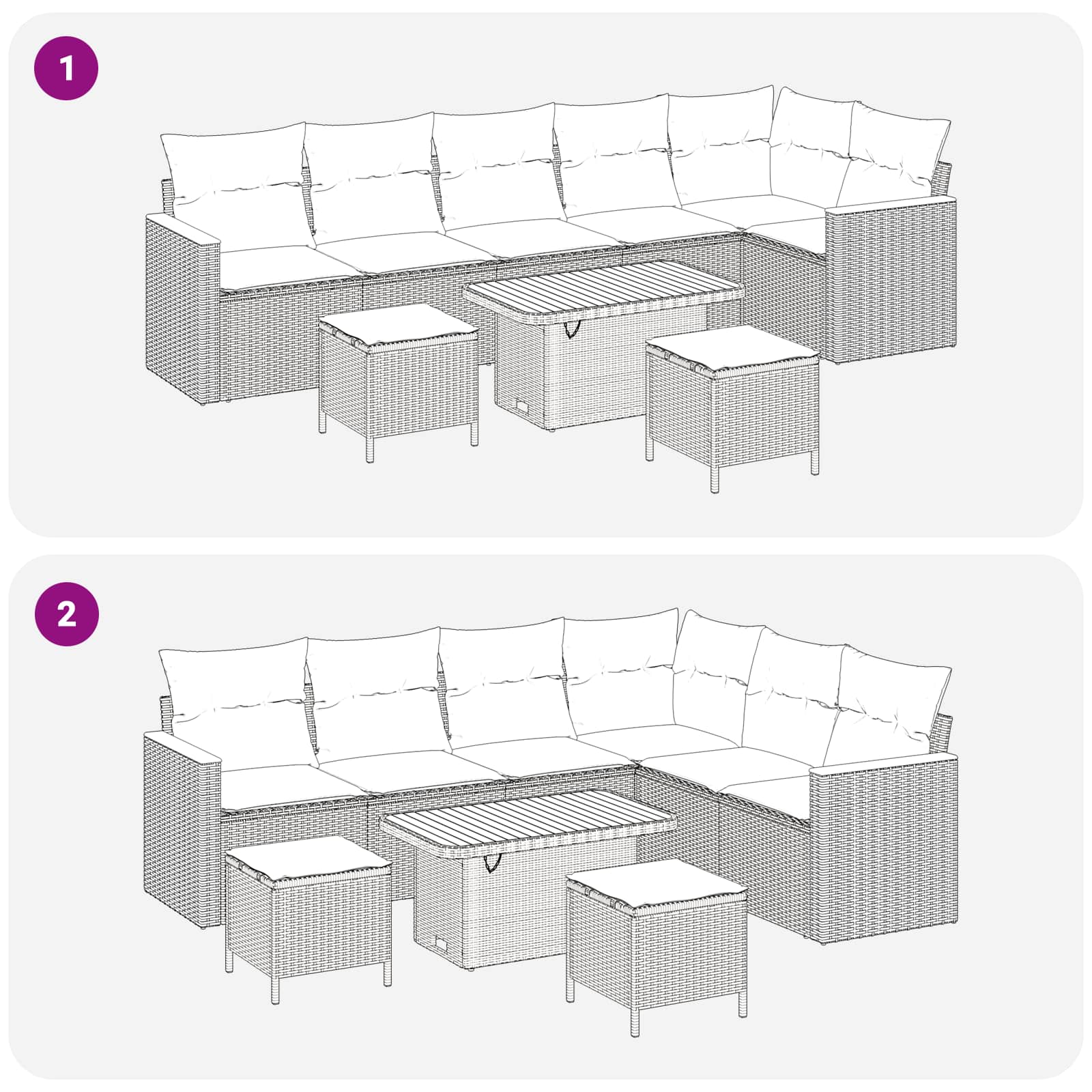 Ensemble de canapé de jardin 9 pcs Noir polyrotin - XIOS