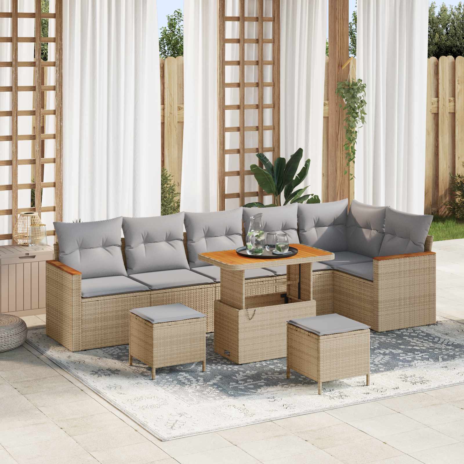 Ensemble de canapé de jardin 9 pcs Beige polyrotin - XIOS