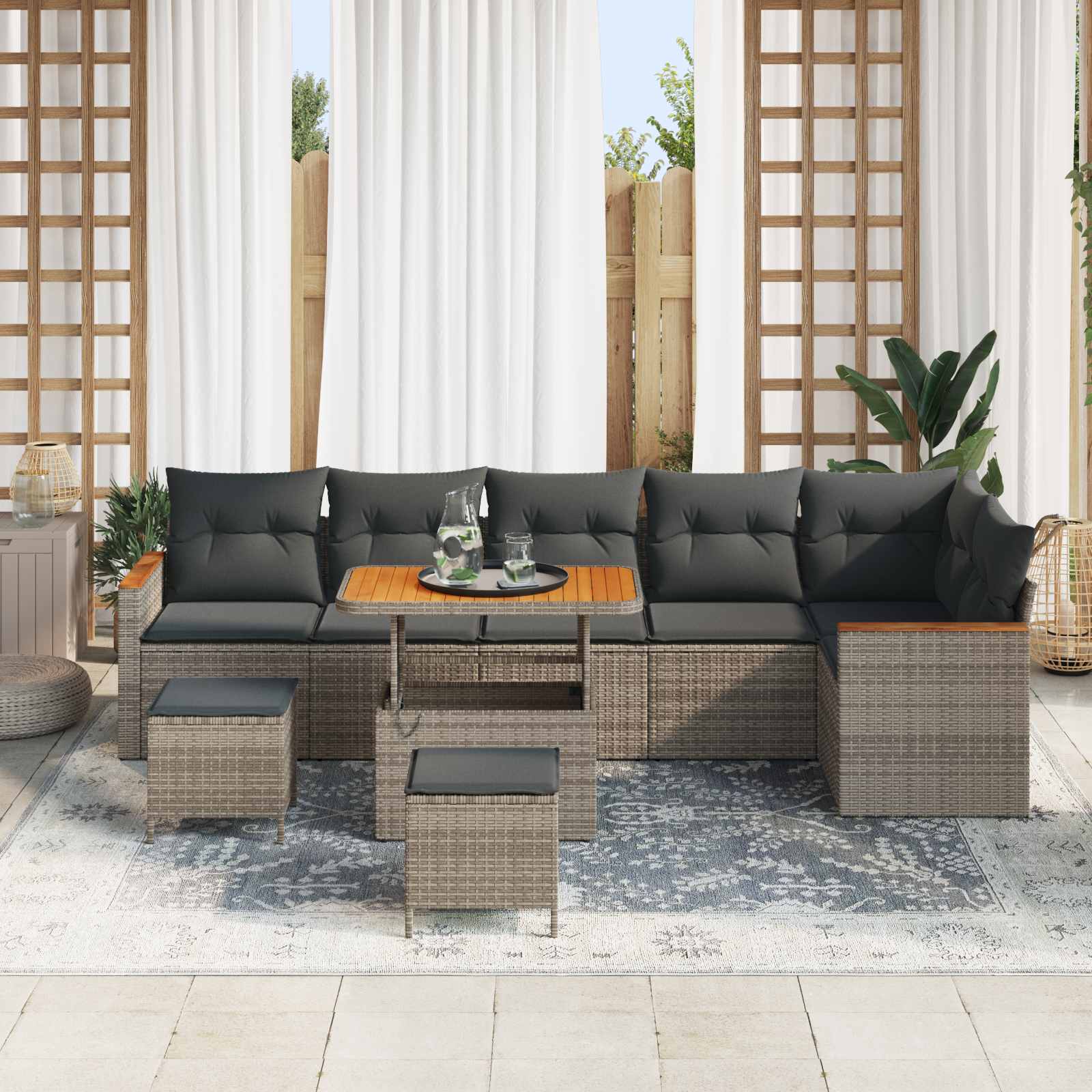 Ensemble de canapé de jardin 9 pcs Gris polyrotin - XIOS