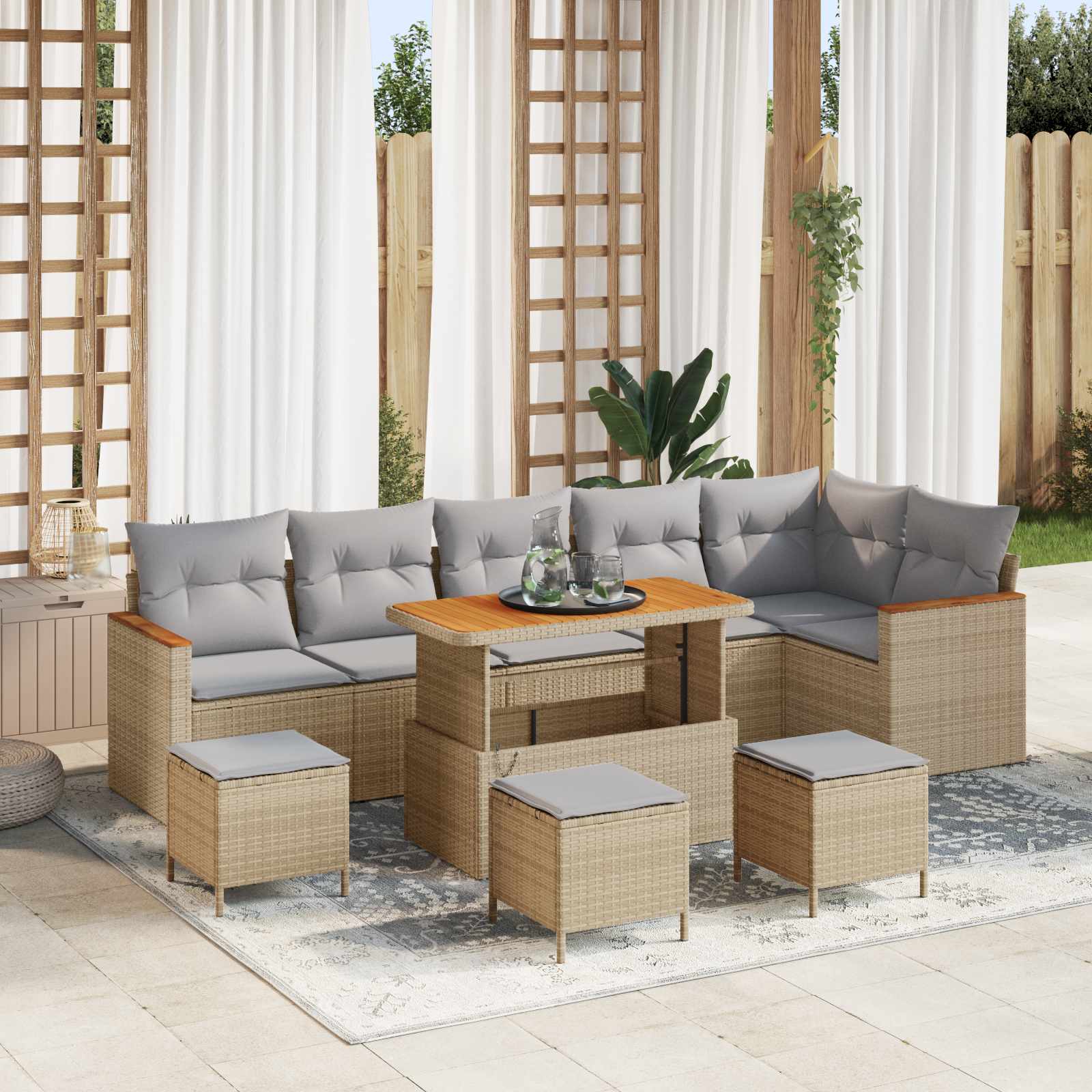 Ensemble de canapé de jardin 10 pcs Beige polyrotin - XIOS