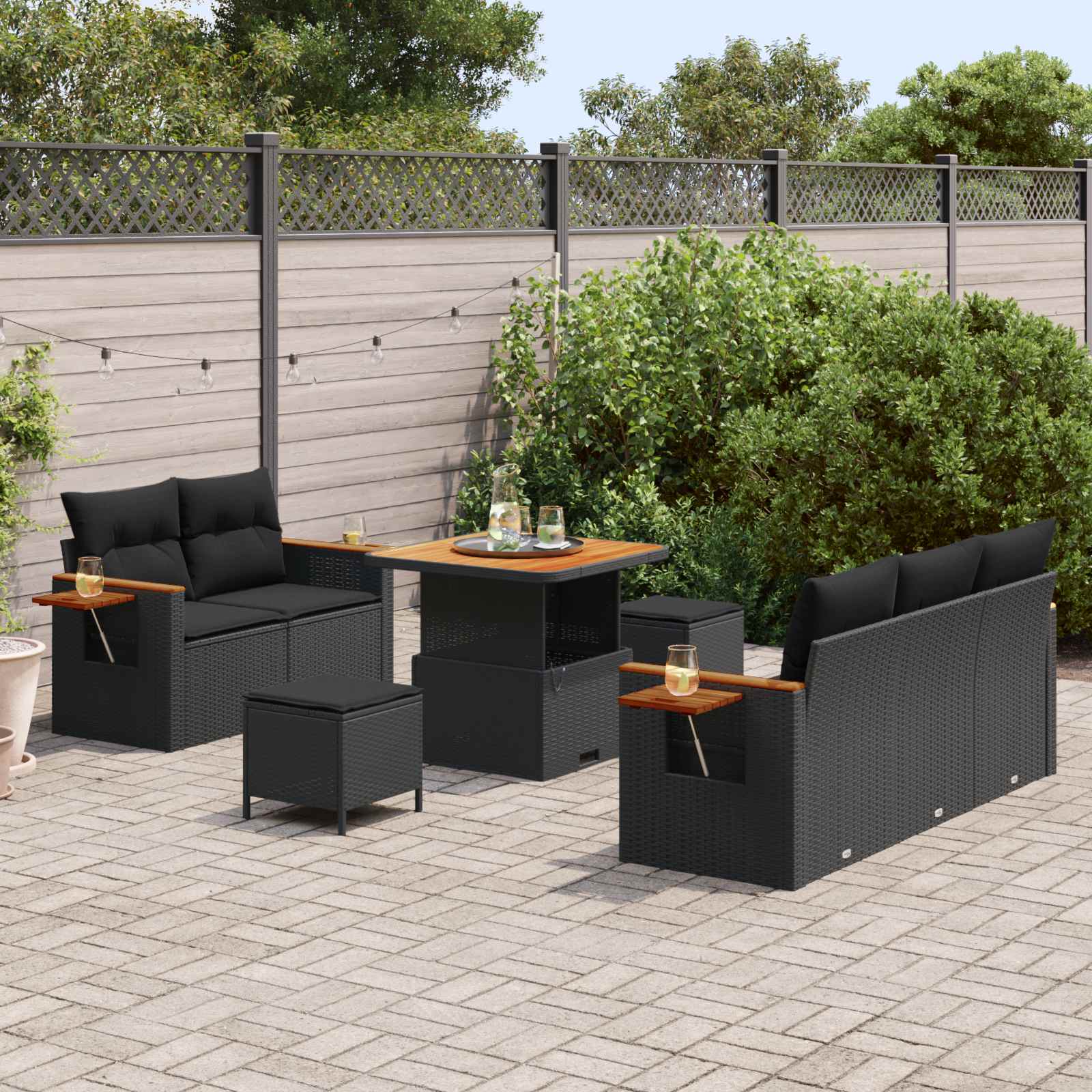Ensemble de canapé de jardin 8 pcs Noir polyrotin