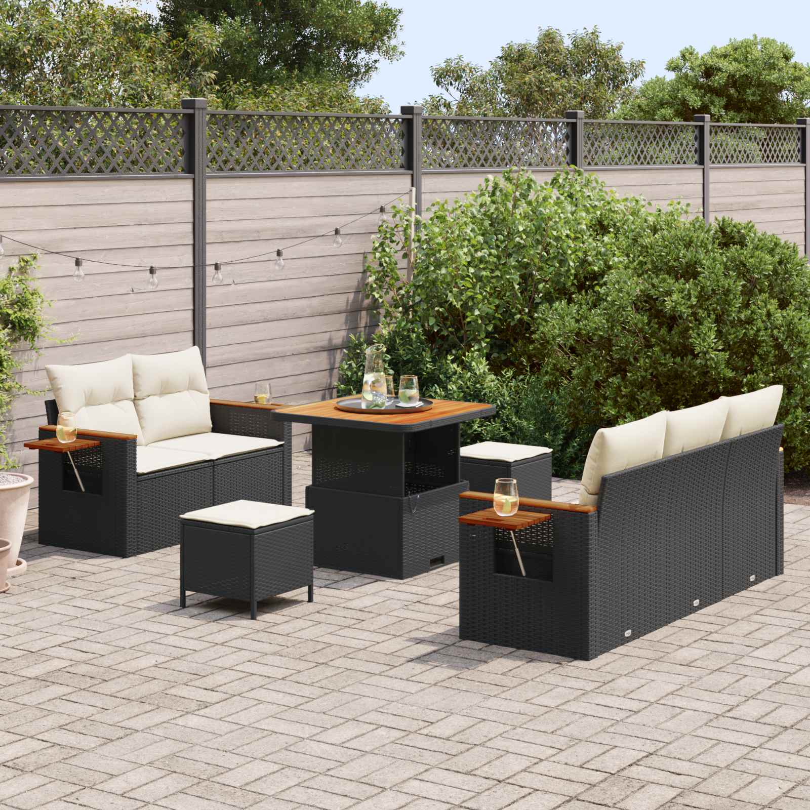 Ensemble de canapé de jardin 8 pcs Noir polyrotin - XIOS
