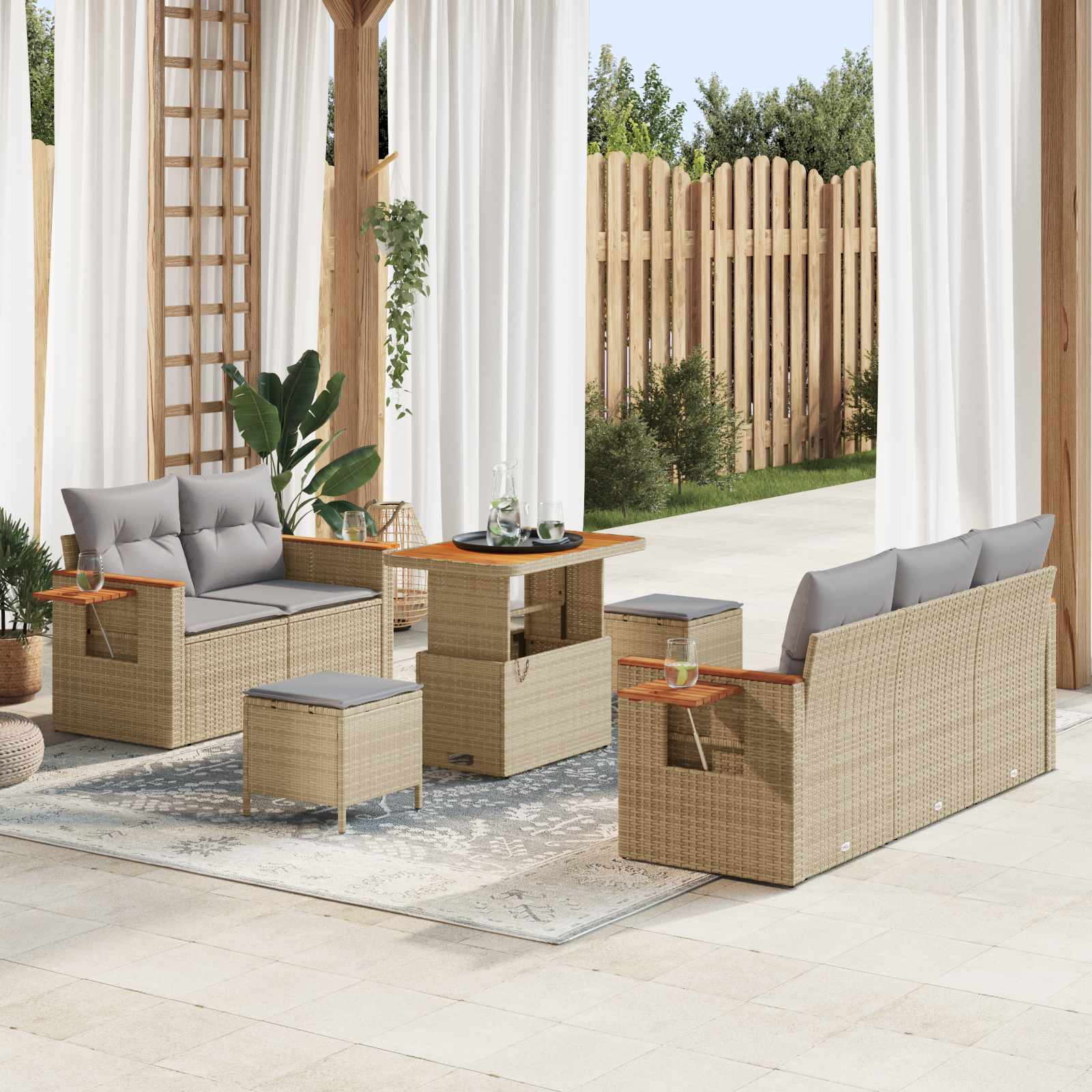 Ensemble de canapé de jardin 8 pcs Beige polyrotin - XIOS