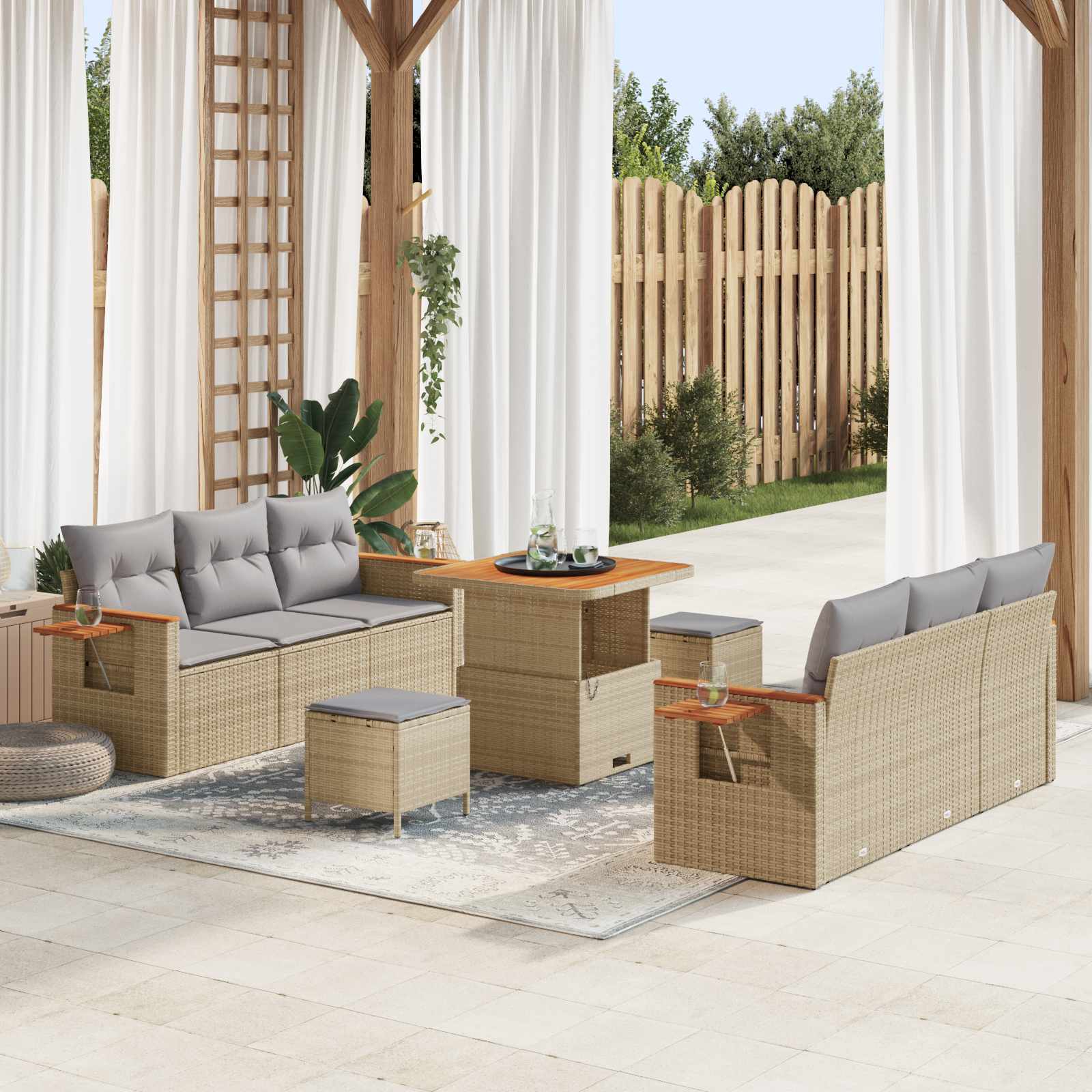 Ensemble de canapé de jardin 9 pcs Beige polyrotin - XIOS