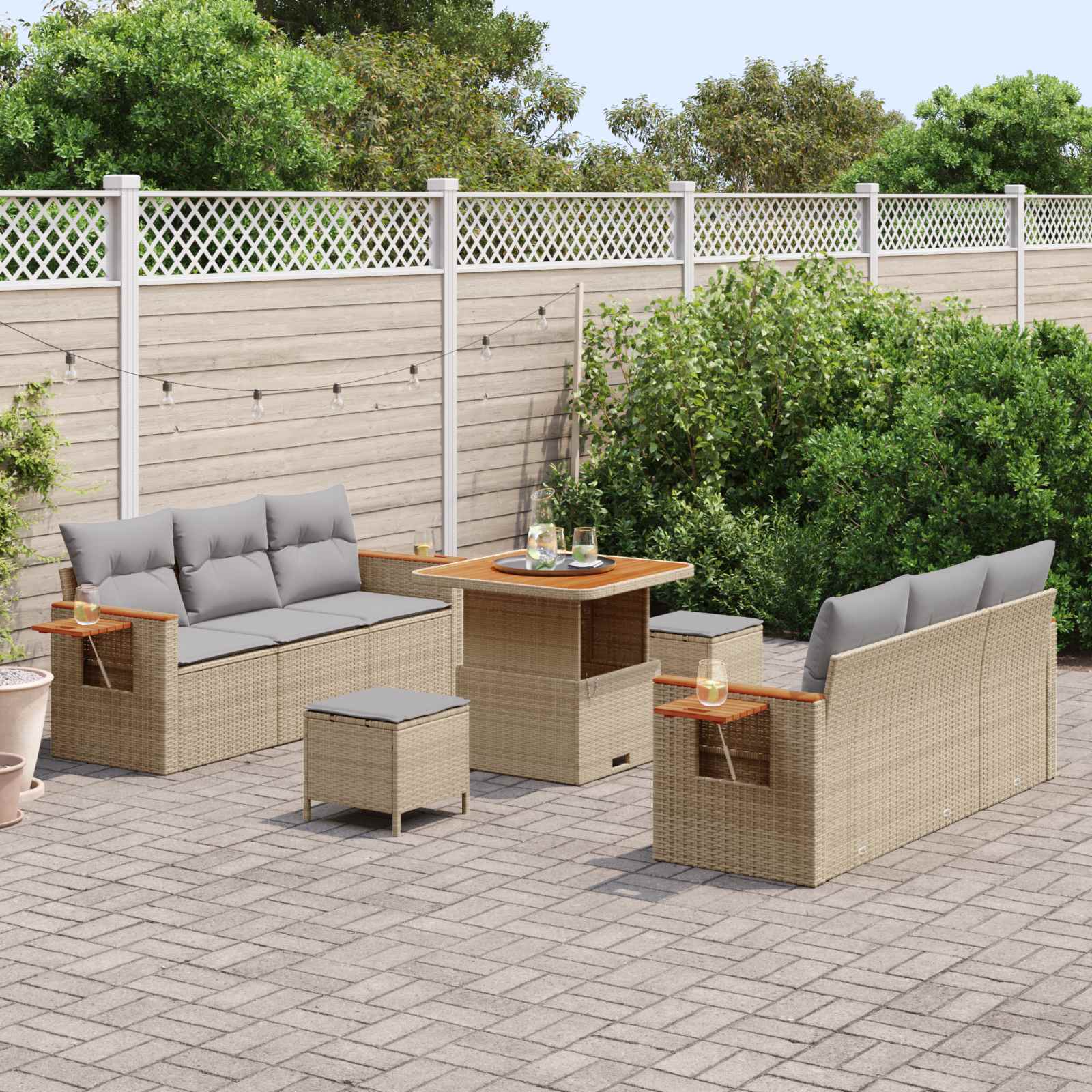 Ensemble de canapé de jardin 9 pcs Beige polyrotin - XIOS