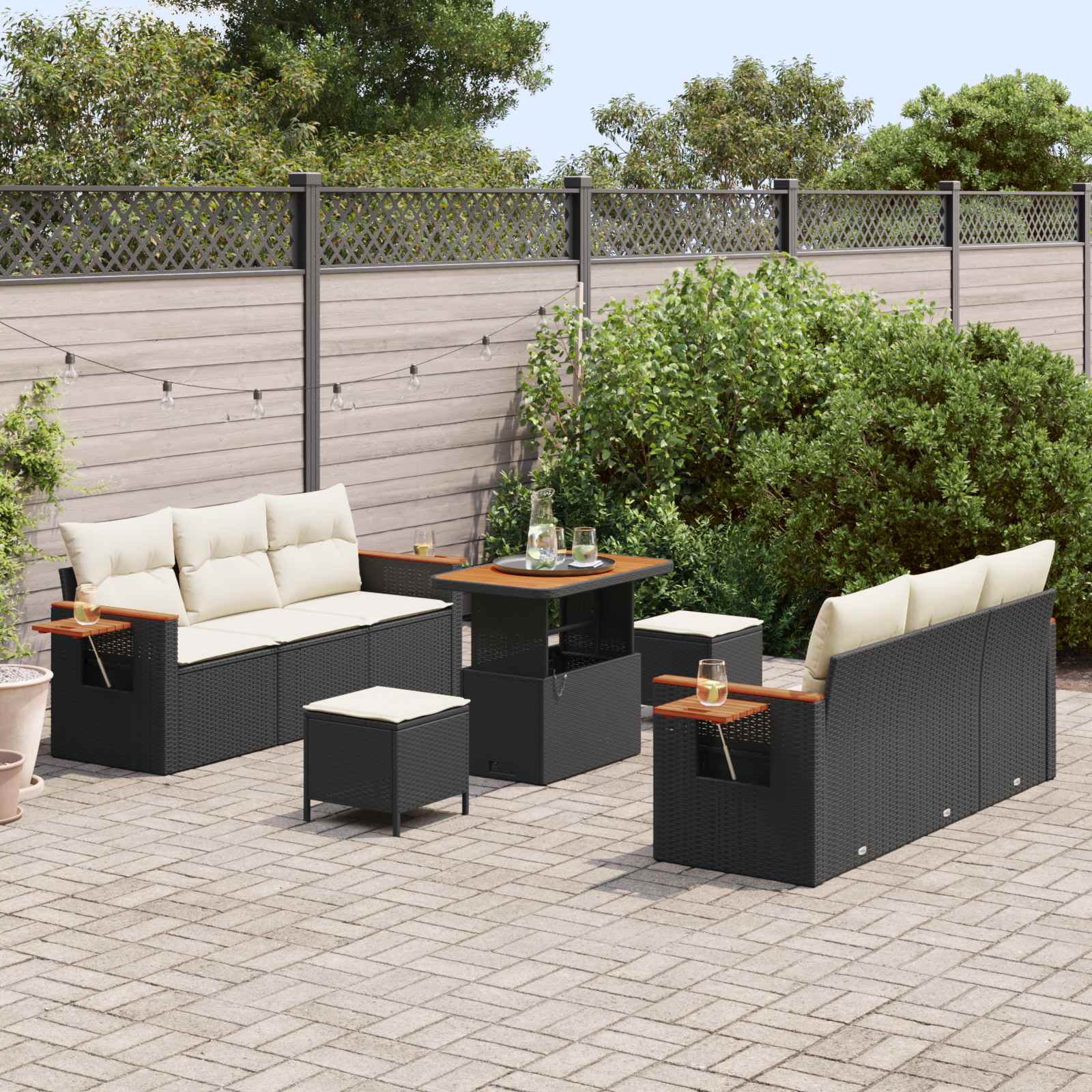 Ensemble de canapé de jardin 9 pcs Noir polyrotin - XIOS