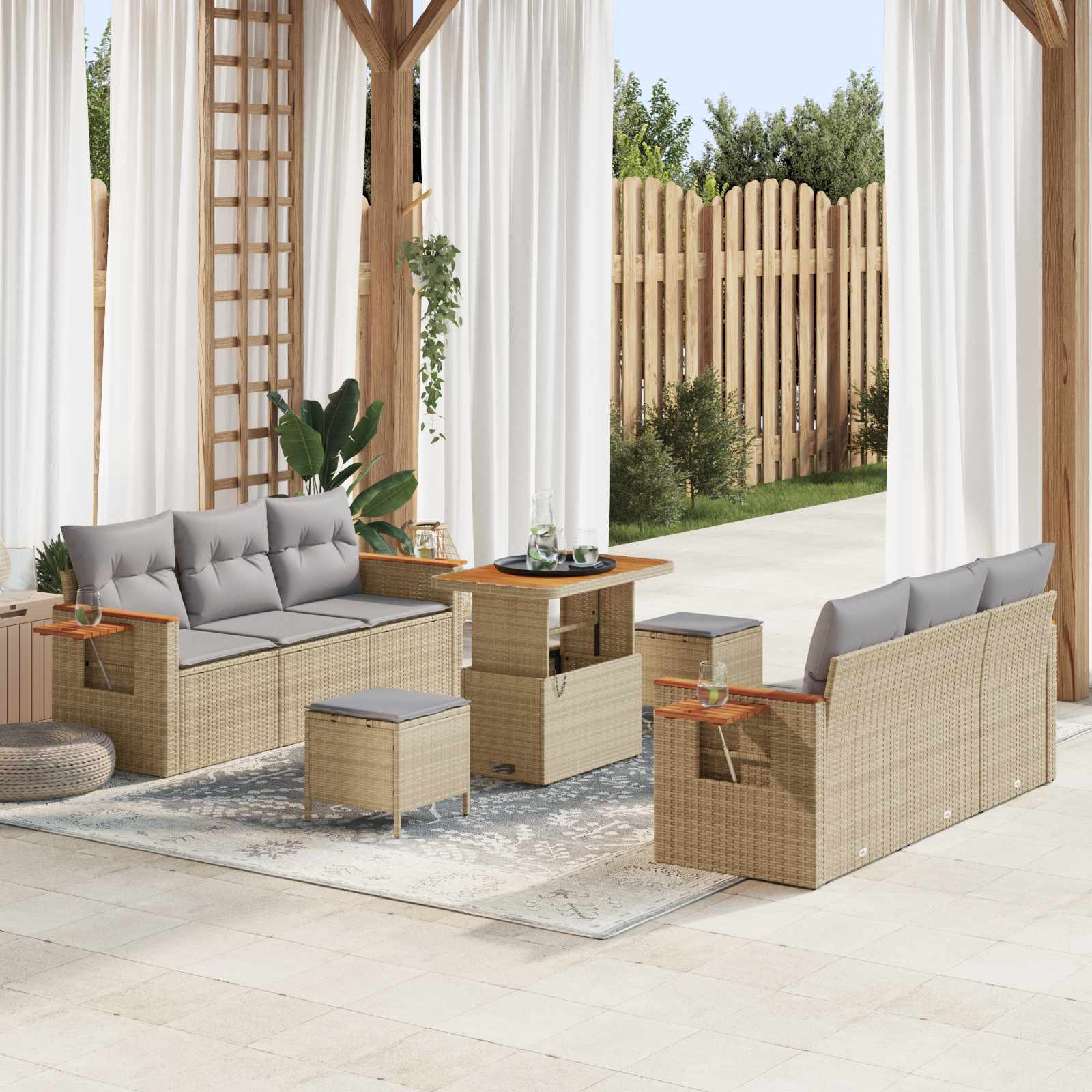 Ensemble de canapé de jardin 9 pcs Beige polyrotin - XIOS