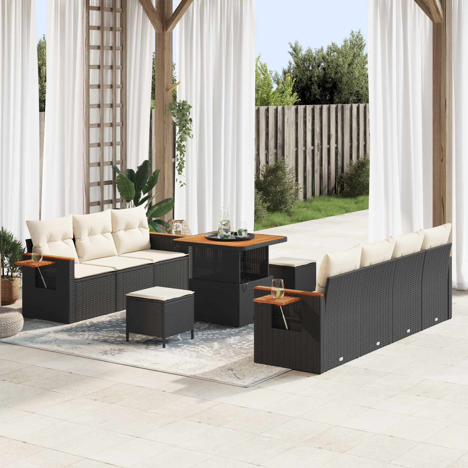 Ensemble de canapé de jardin 10 pcs Noir polyrotin - XIOS
