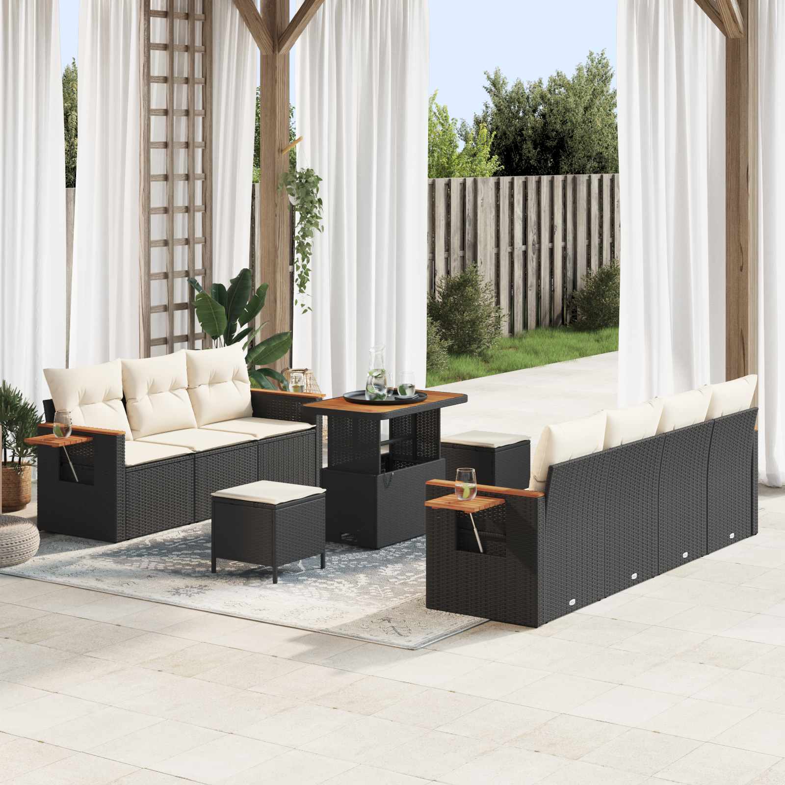 Ensemble de canapé de jardin 10 pcs Noir polyrotin - XIOS