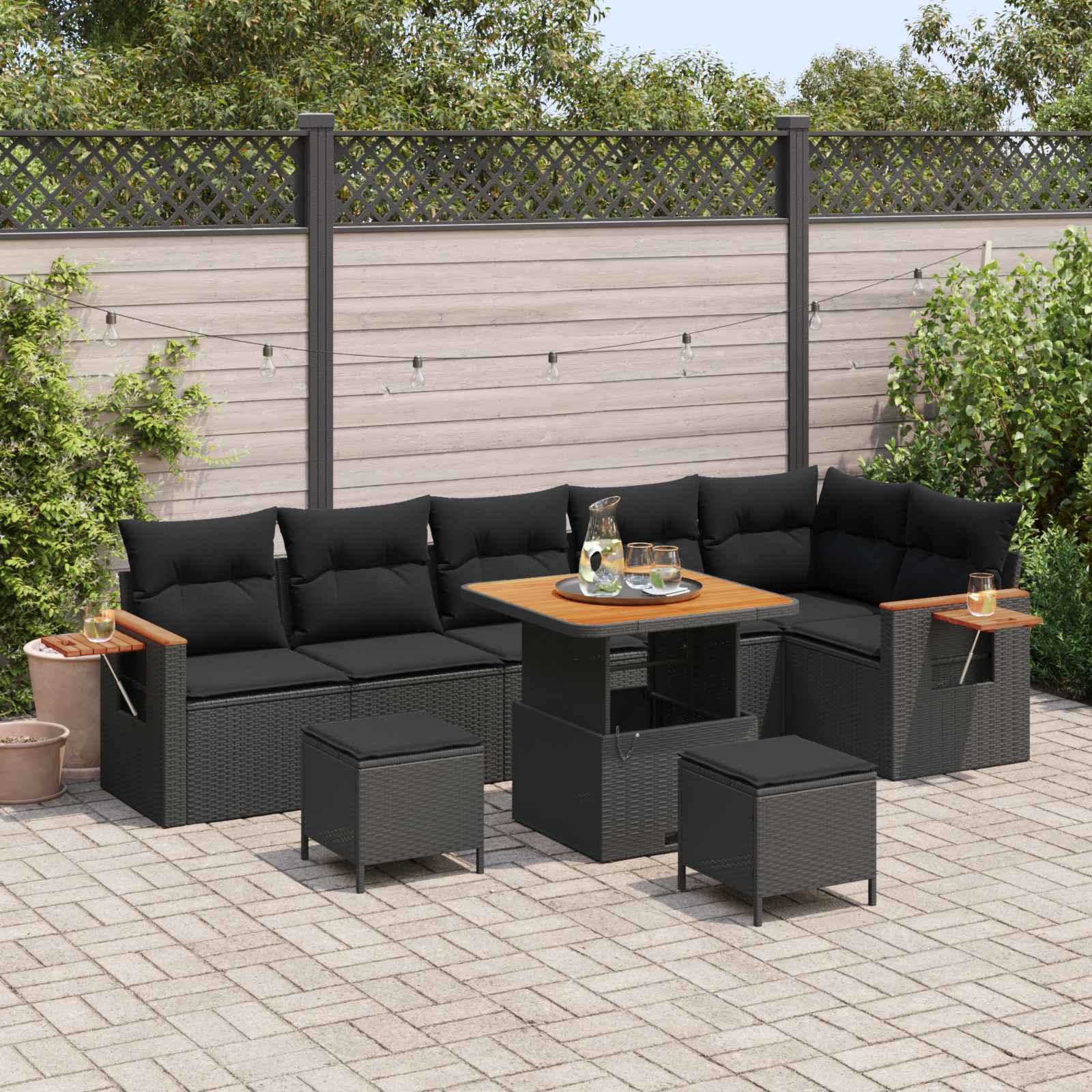Ensemble de canapé de jardin 9 pcs Noir polyrotin - XIOS