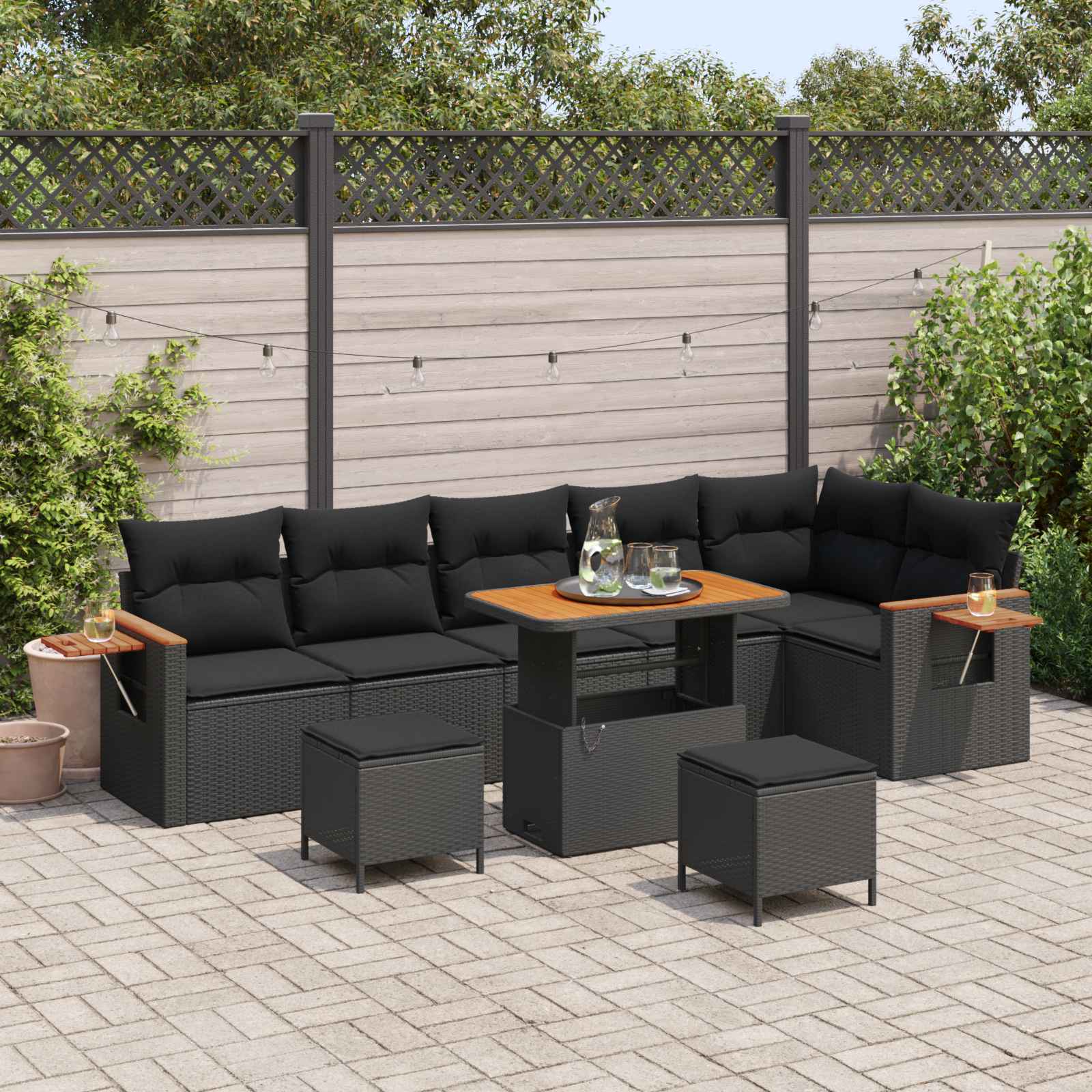 Ensemble de canapé de jardin 9 pcs Noir polyrotin - XIOS
