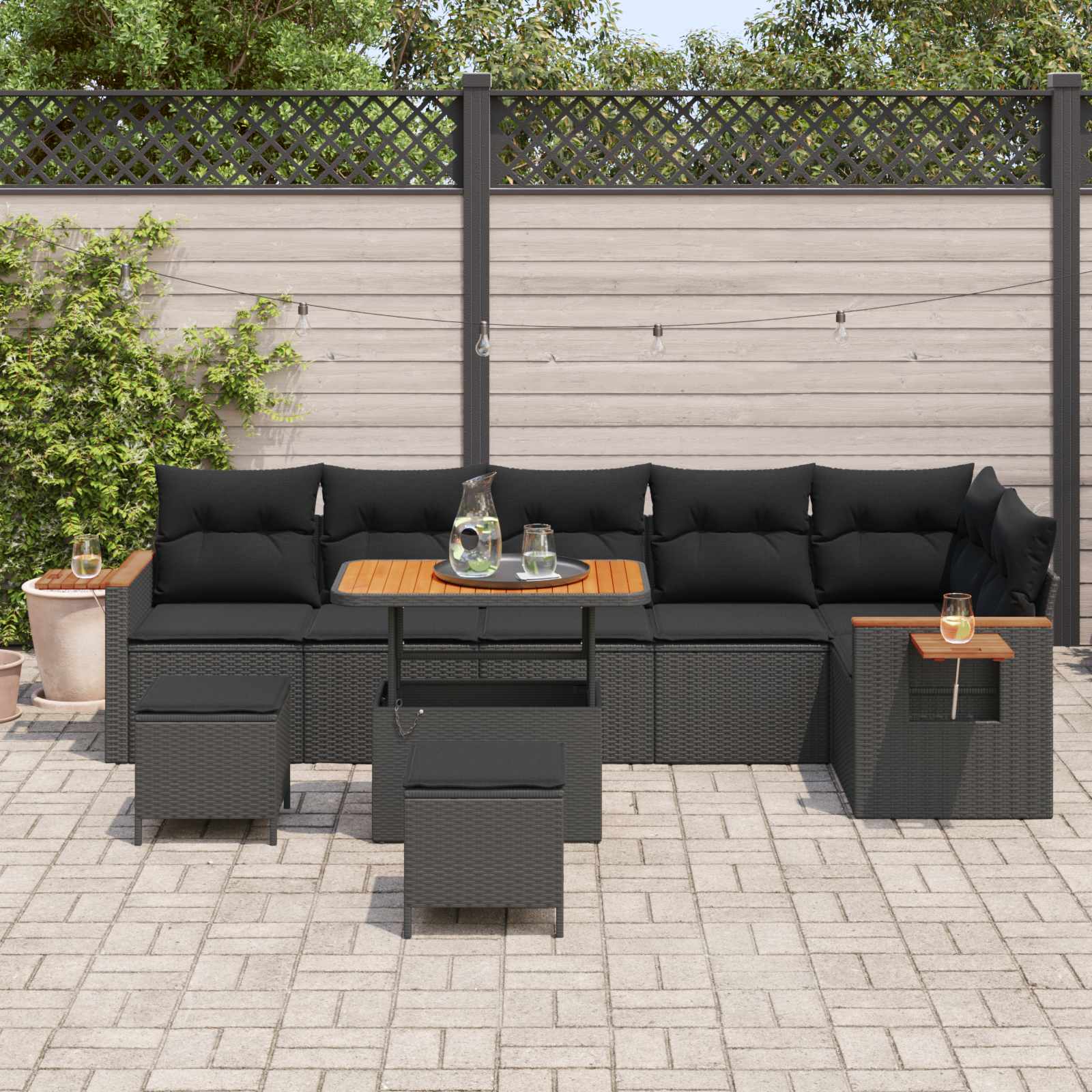 Ensemble de canapé de jardin 9 pcs Noir polyrotin - XIOS