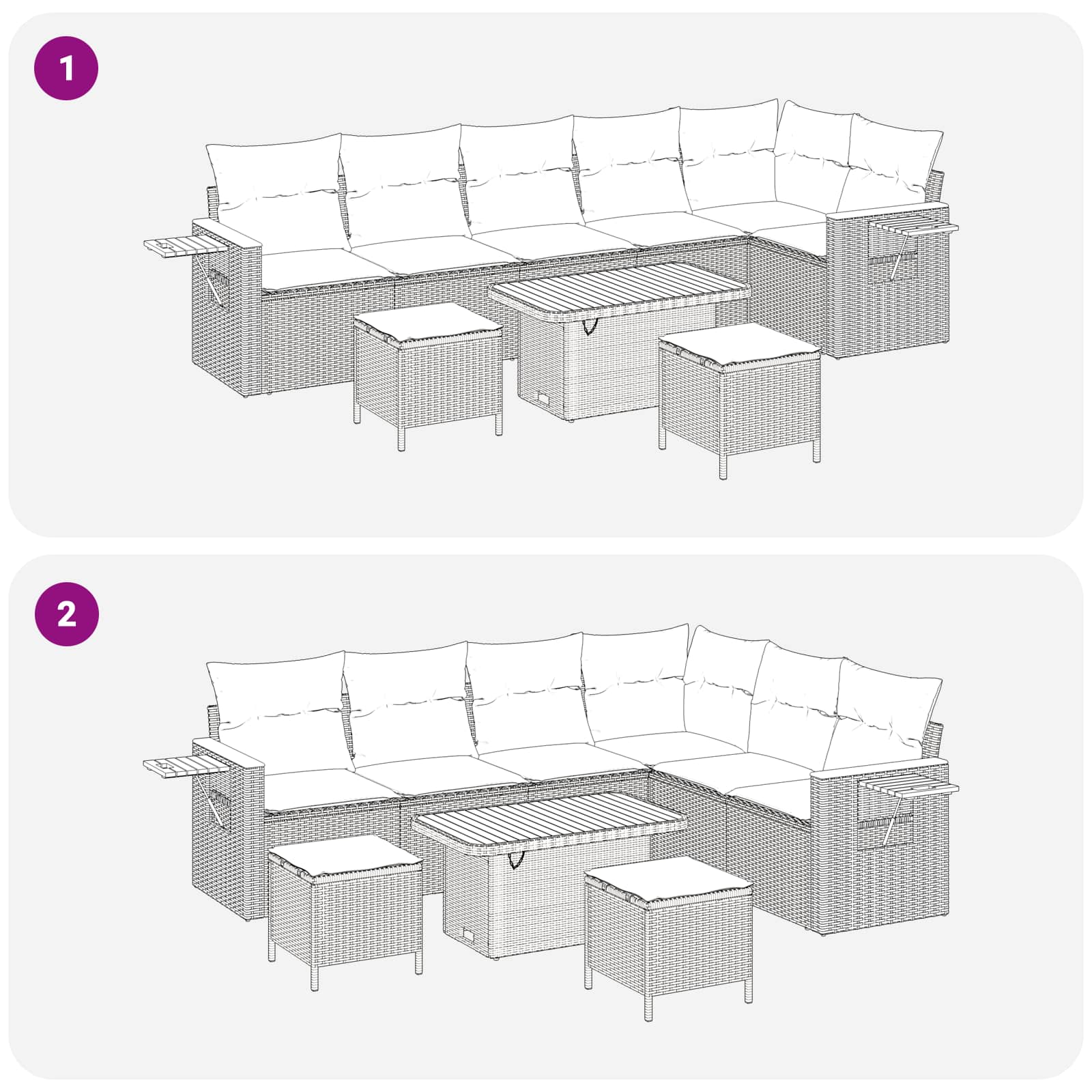 Ensemble de canapé de jardin 9 pcs Noir polyrotin - XIOS