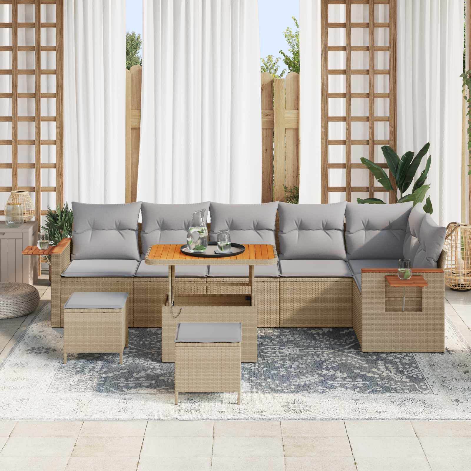 Ensemble de canapé de jardin 9 pcs Beige polyrotin