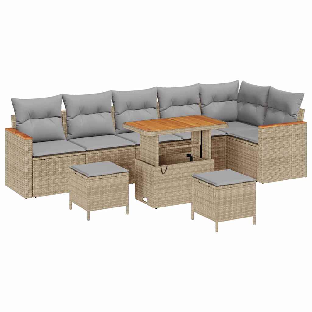 Ensemble de canapé de jardin 9 pcs Beige polyrotin
