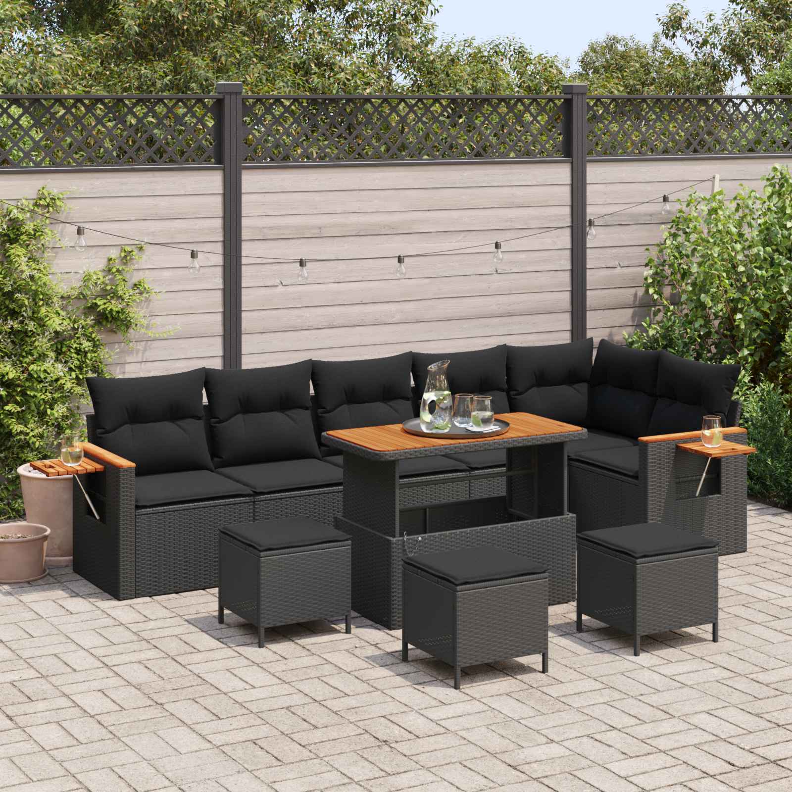 Ensemble de canapé de jardin 10 pcs Noir polyrotin - XIOS