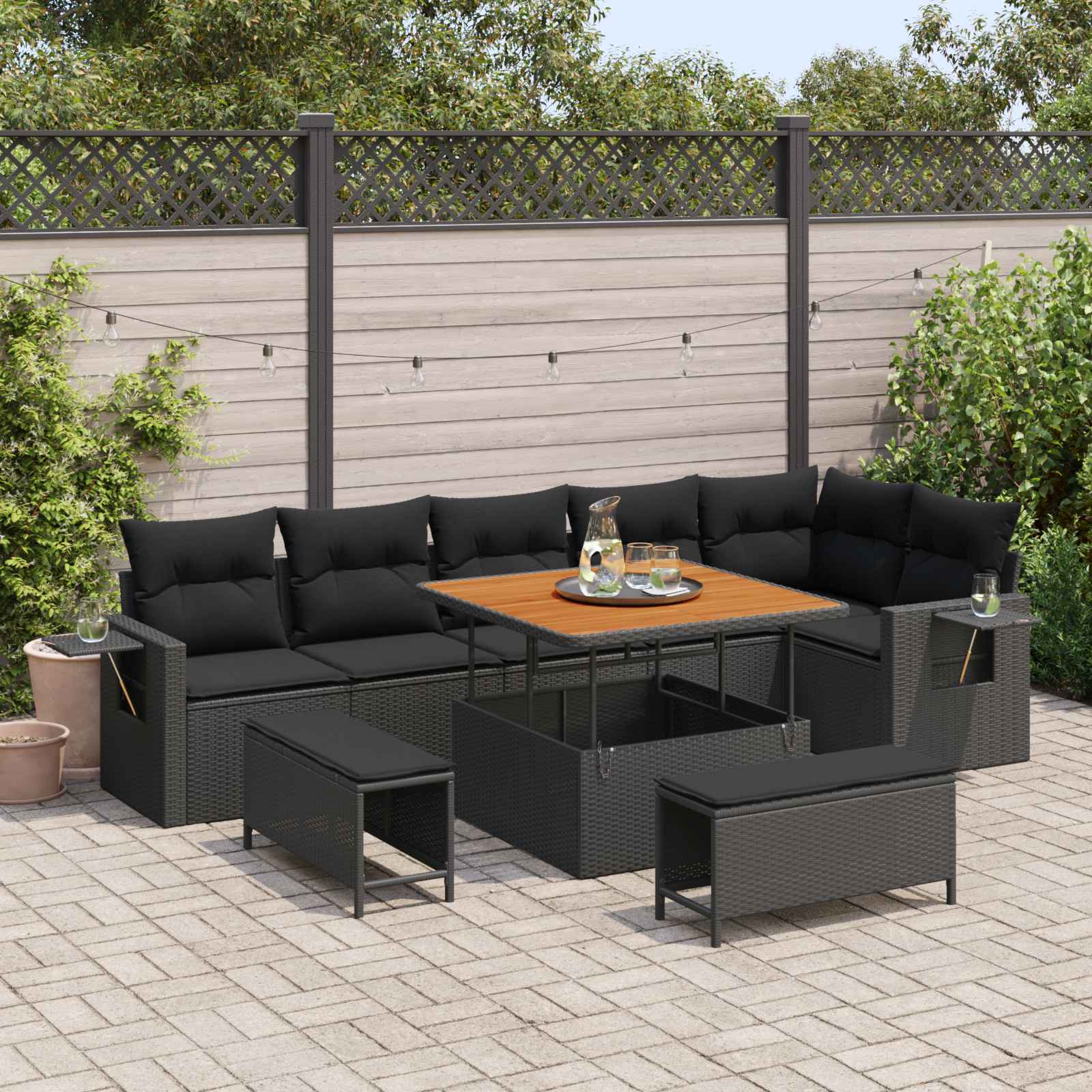 Ensemble de canapé de jardin avec coussin 11 pcs Noir polyrotin - XIOS