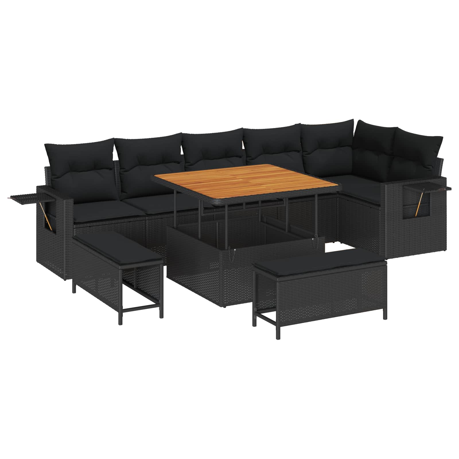 Ensemble de canapé de jardin avec coussin 11 pcs Noir polyrotin - XIOS