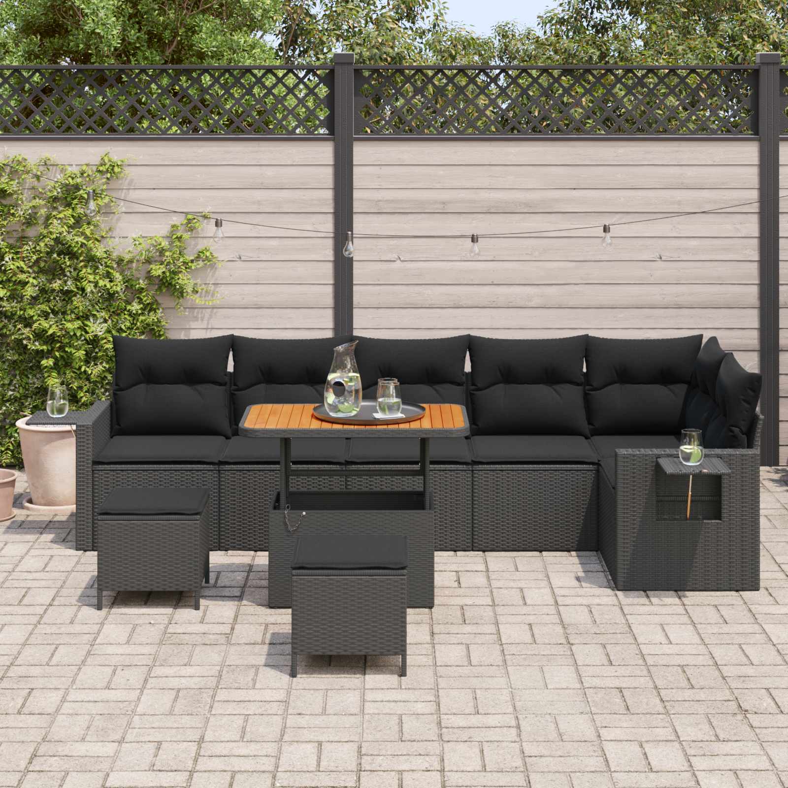 Ensemble de canapé de jardin avec coussin 11 pcs Noir polyrotin - XIOS