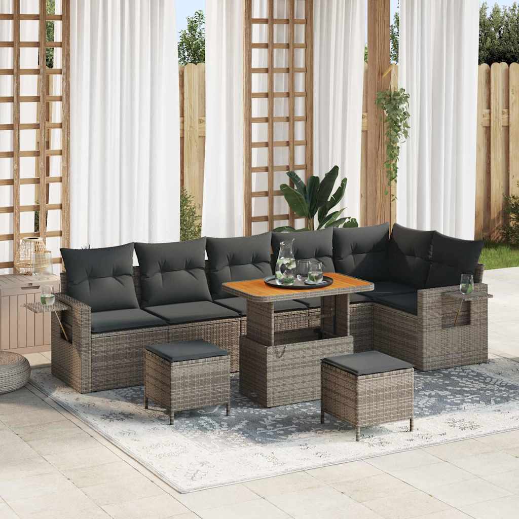 Ensemble de canapé de jardin avec coussin 11 pcs Gris polyrotin - XIOS