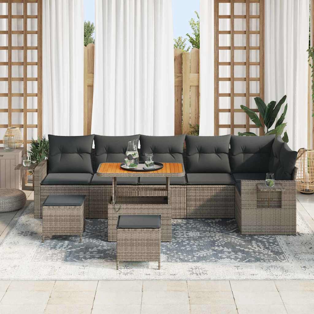 Ensemble de canapé de jardin avec coussin 11 pcs Gris polyrotin - XIOS