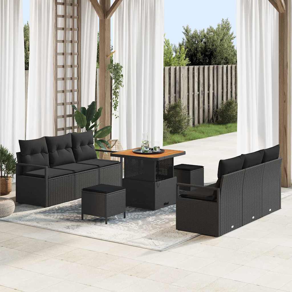 Ensemble de canapé de jardin 9 pcs Noir Poly rotin