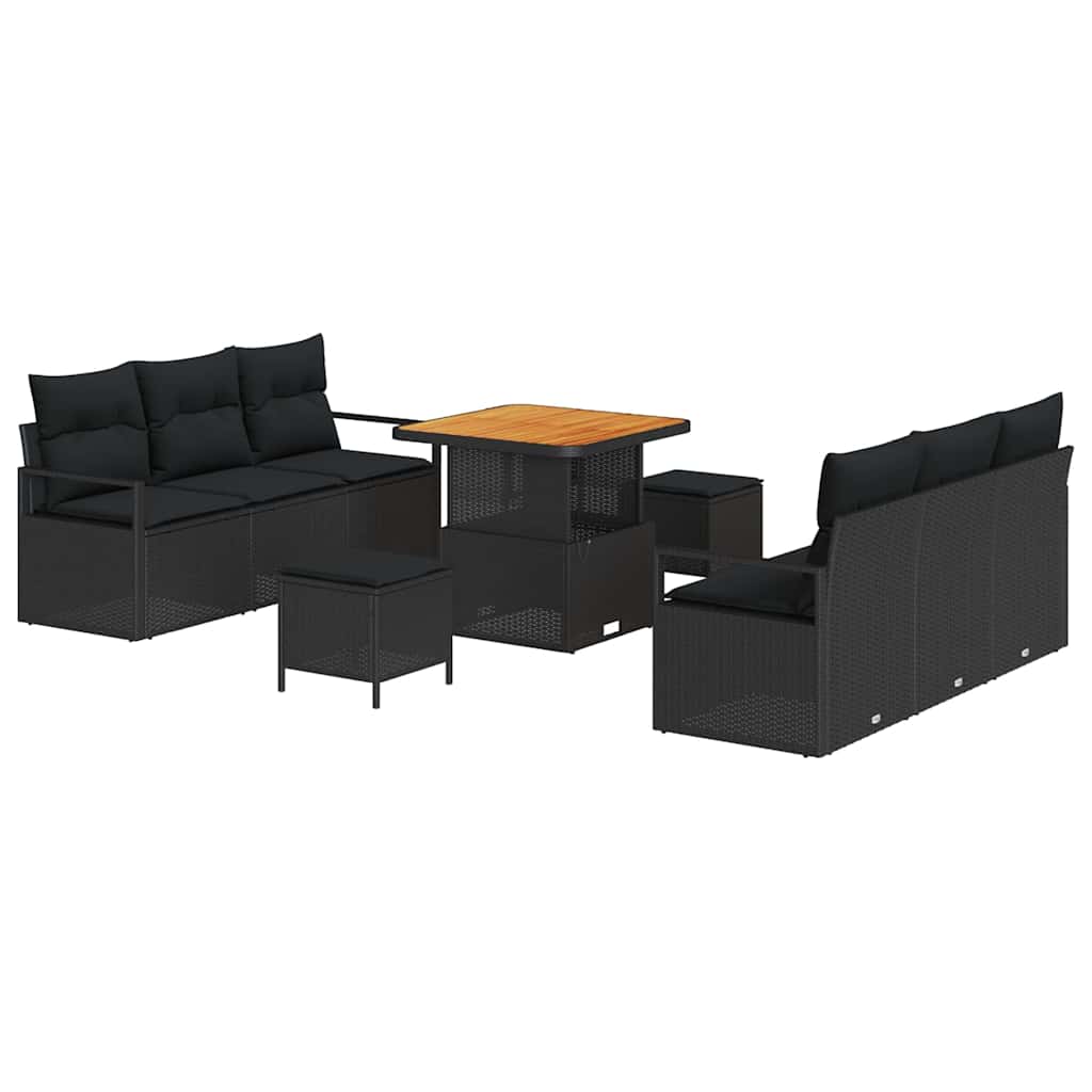 Ensemble de canapé de jardin 9 pcs Noir Poly rotin