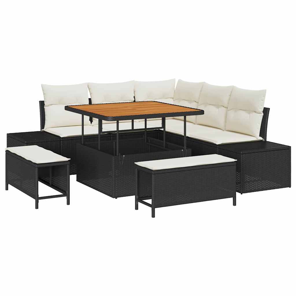 Ensemble de canapé de jardin 8 pc Noir Poly rotin