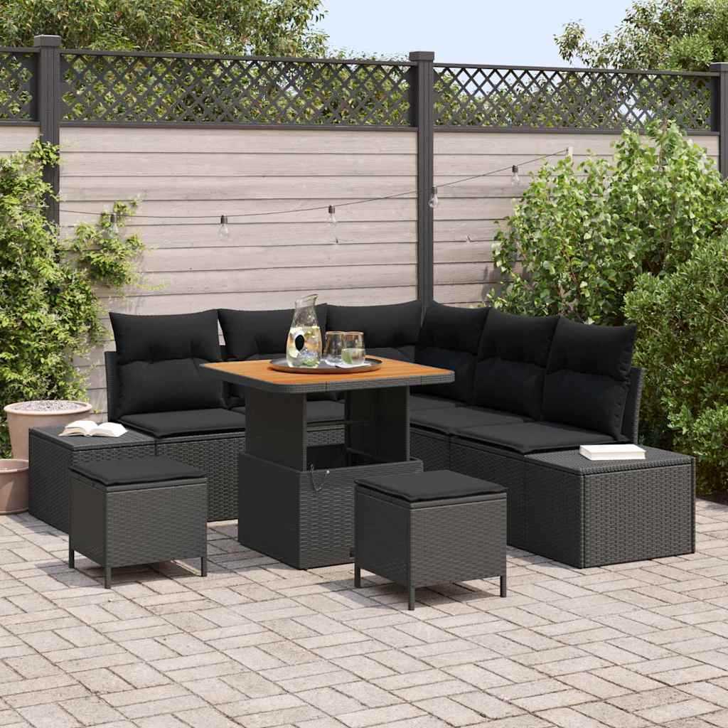 Ensemble de canapé de jardin avec coussin 8 pcs Noir Poly rotin - XIOS