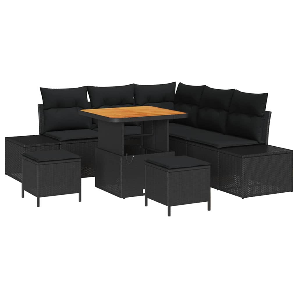 Ensemble de canapé de jardin avec coussin 8 pcs Noir Poly rotin - XIOS
