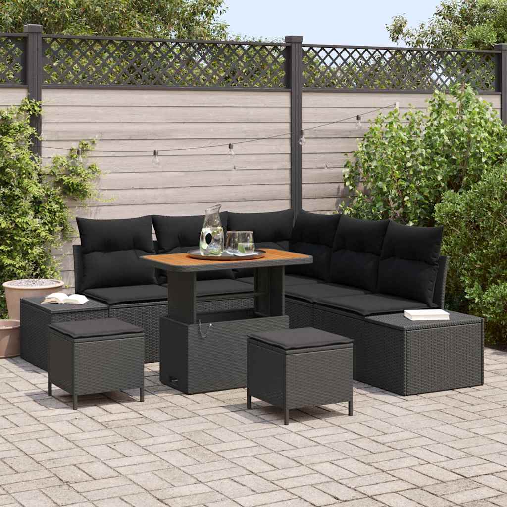 Ensemble de canapé de jardin avec coussin 8 pcs Noir Poly rotin - XIOS