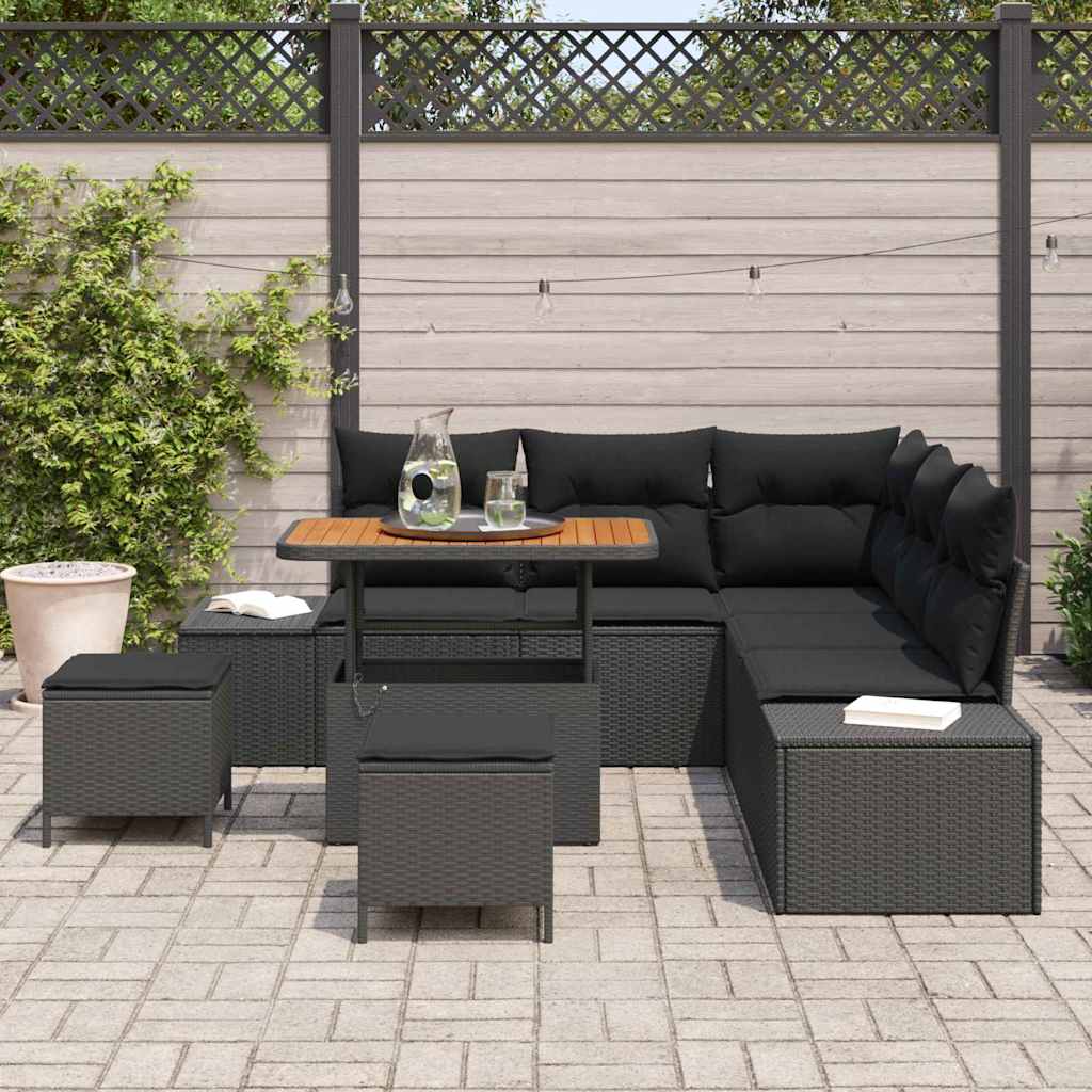 Ensemble de canapé de jardin avec coussin 8 pcs Noir Poly rotin - XIOS