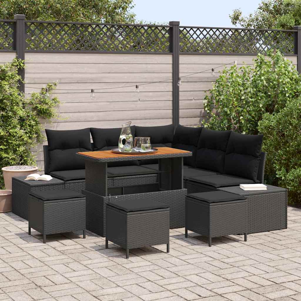 Ensemble de canapé de jardin avec coussin 9 pcs Noir Poly rotin - XIOS