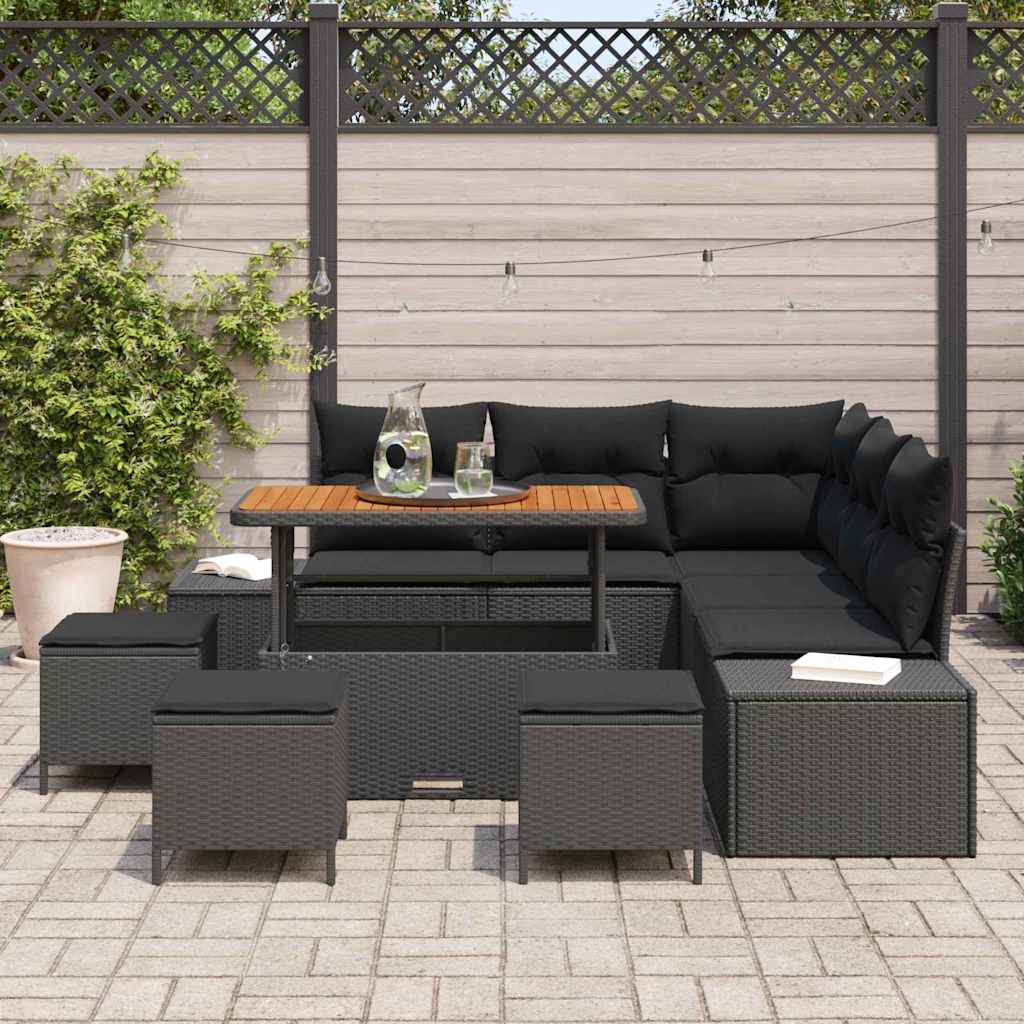 Ensemble de canapé de jardin avec coussin 9 pcs Noir Poly rotin - XIOS