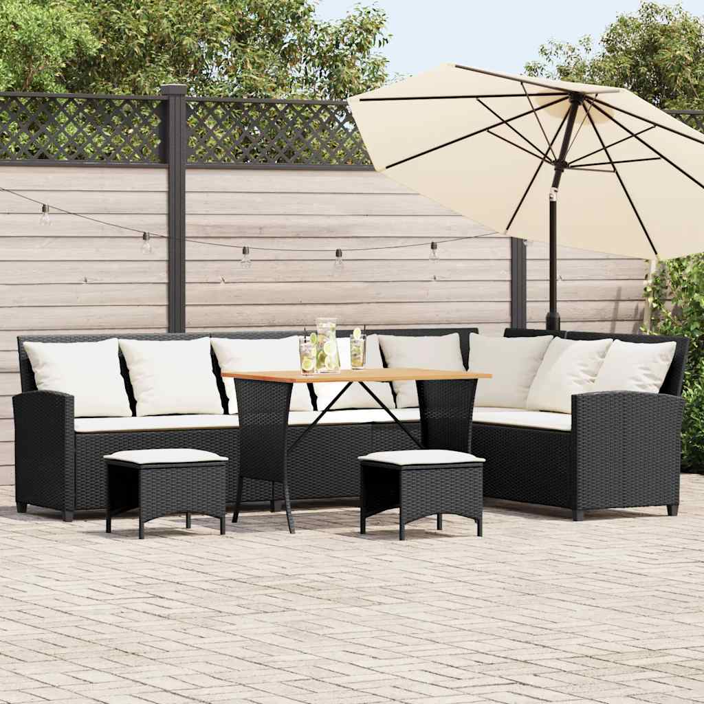 Salon de jardin 4 pcs avec coussins forme L noir résine tressée - XIOS