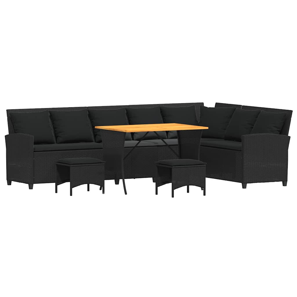 Salon de jardin 4 pcs avec coussins forme L noir résine tressée - XIOS