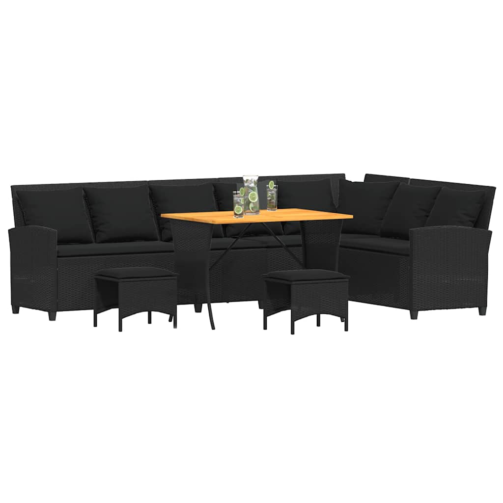 Salon de jardin 4 pcs avec coussins forme L noir résine tressée - XIOS
