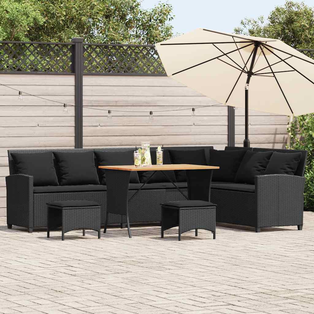 Salon de jardin 4 pcs avec coussins forme L noir résine tressée - XIOS