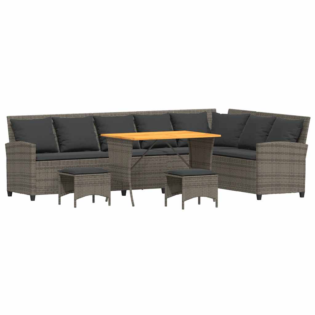 Salon de jardin 4 pcs avec coussins forme L gris résine tressée - XIOS