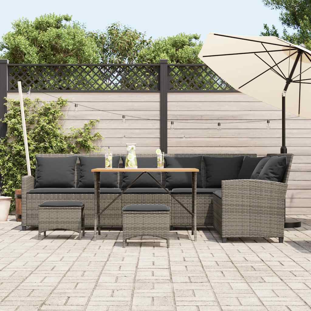 Salon de jardin 4 pcs avec coussins forme L gris résine tressée - XIOS