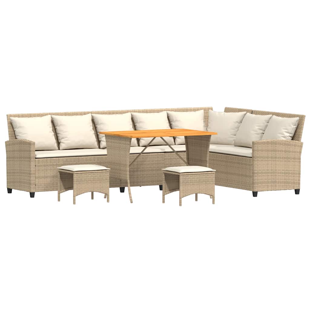Salon de jardin avec coussins forme de L 4 pcs beige polyrotin - XIOS