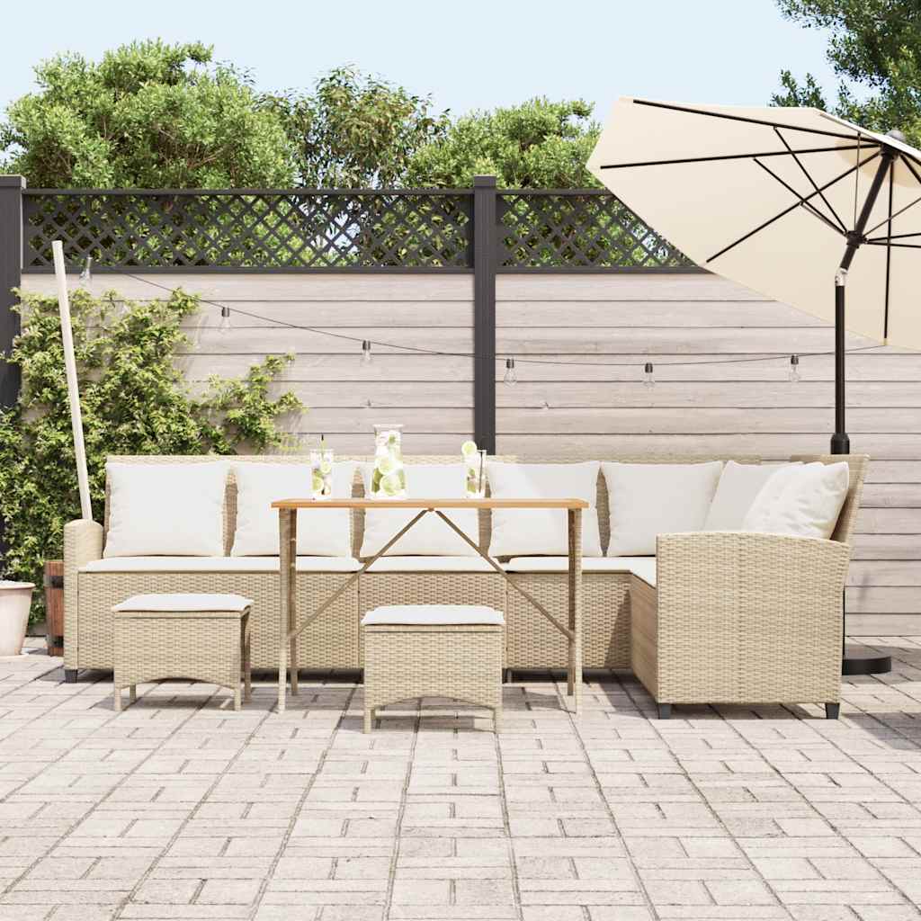 Salon de jardin avec coussins forme de L 4 pcs beige polyrotin - XIOS